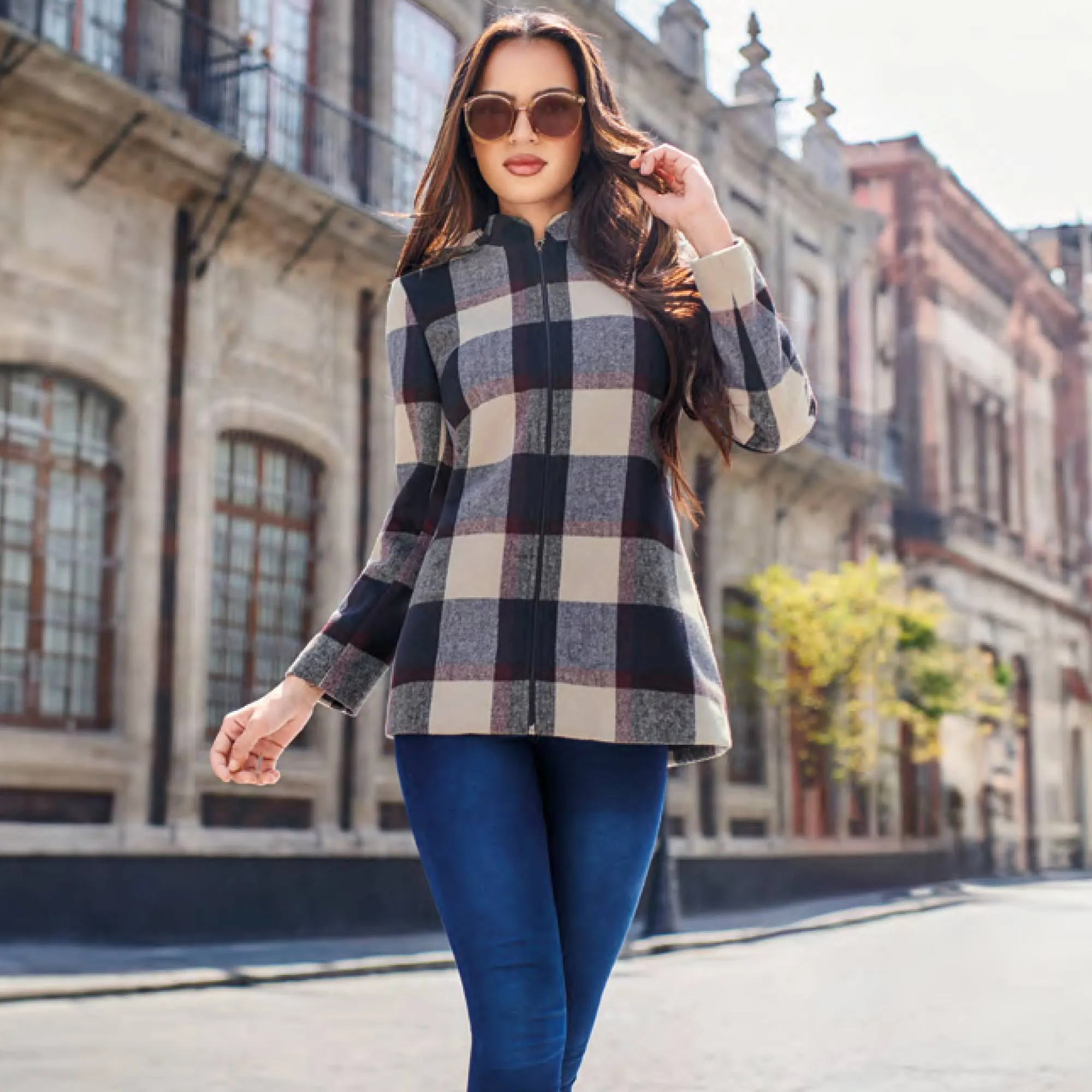 Abrigo a Cuadros con Cierre Cherry 24379