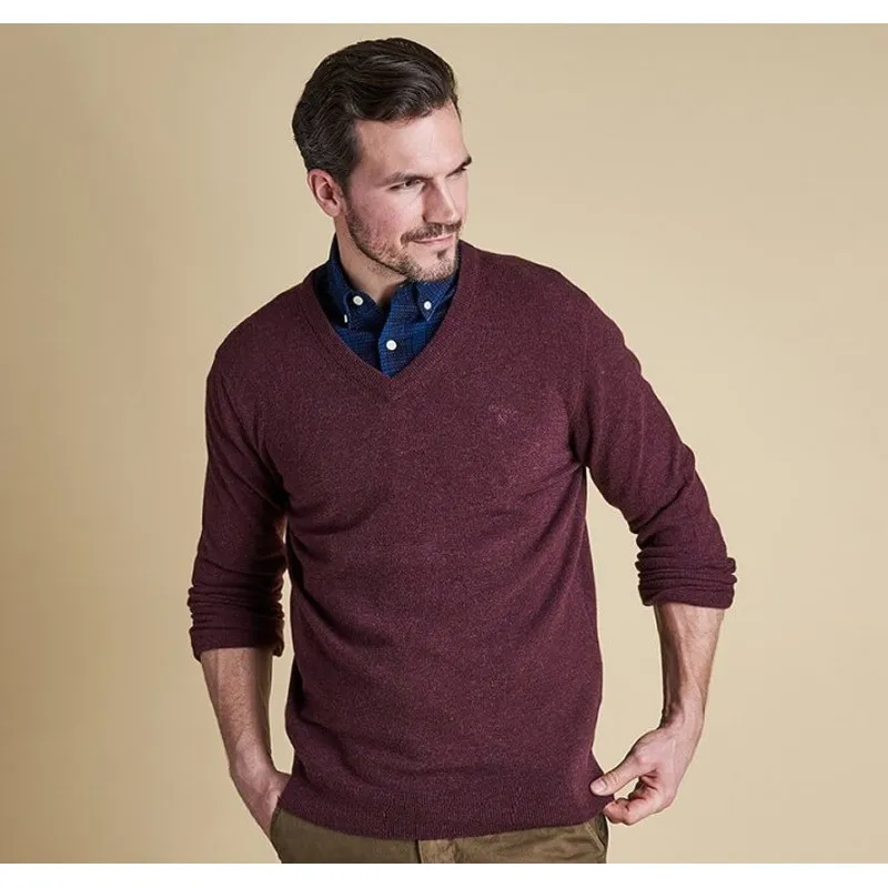Barbour Essential lambswool V Neck Maroon