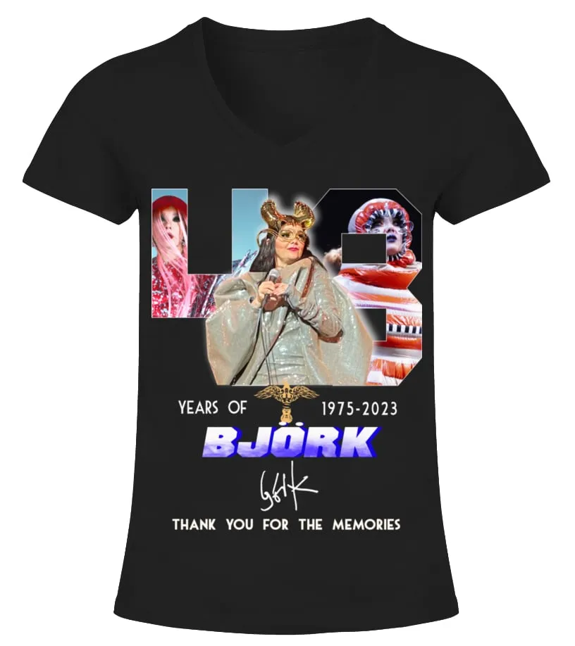 BJORK 48 YEARS OF 19752023 CAMISETA CUELLO PICO MUJER