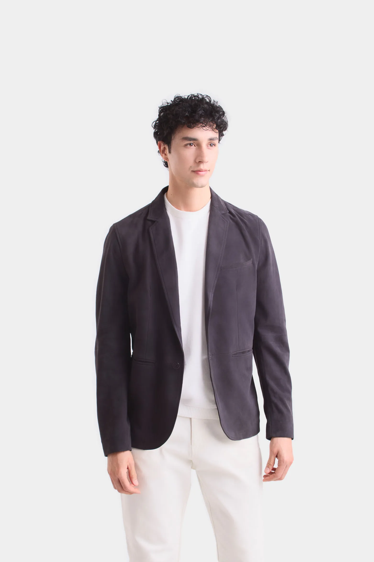 Blazer niger de gamuza para hombre fit semi ajustado