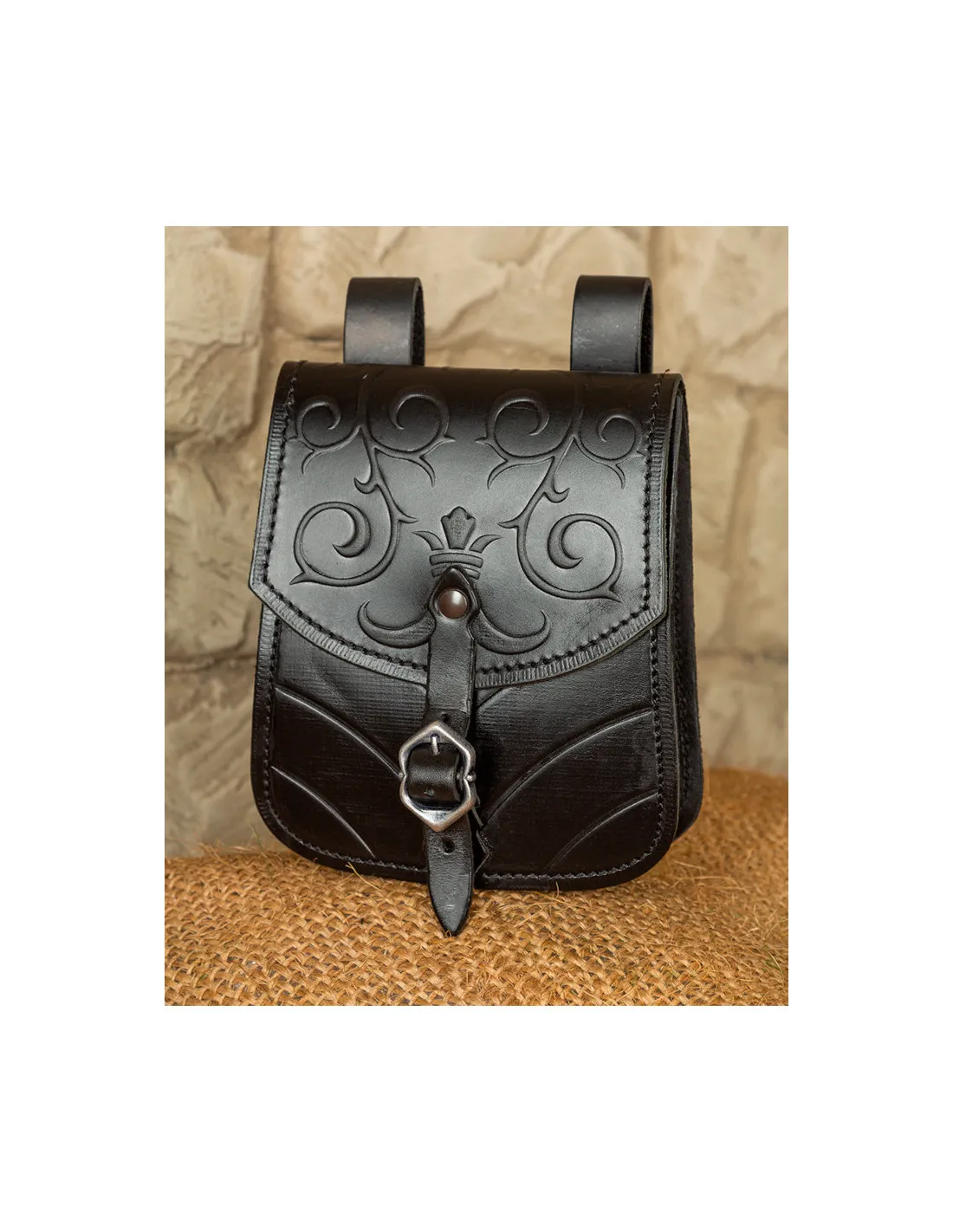 Bolso medieval Goffredo en cuero negro