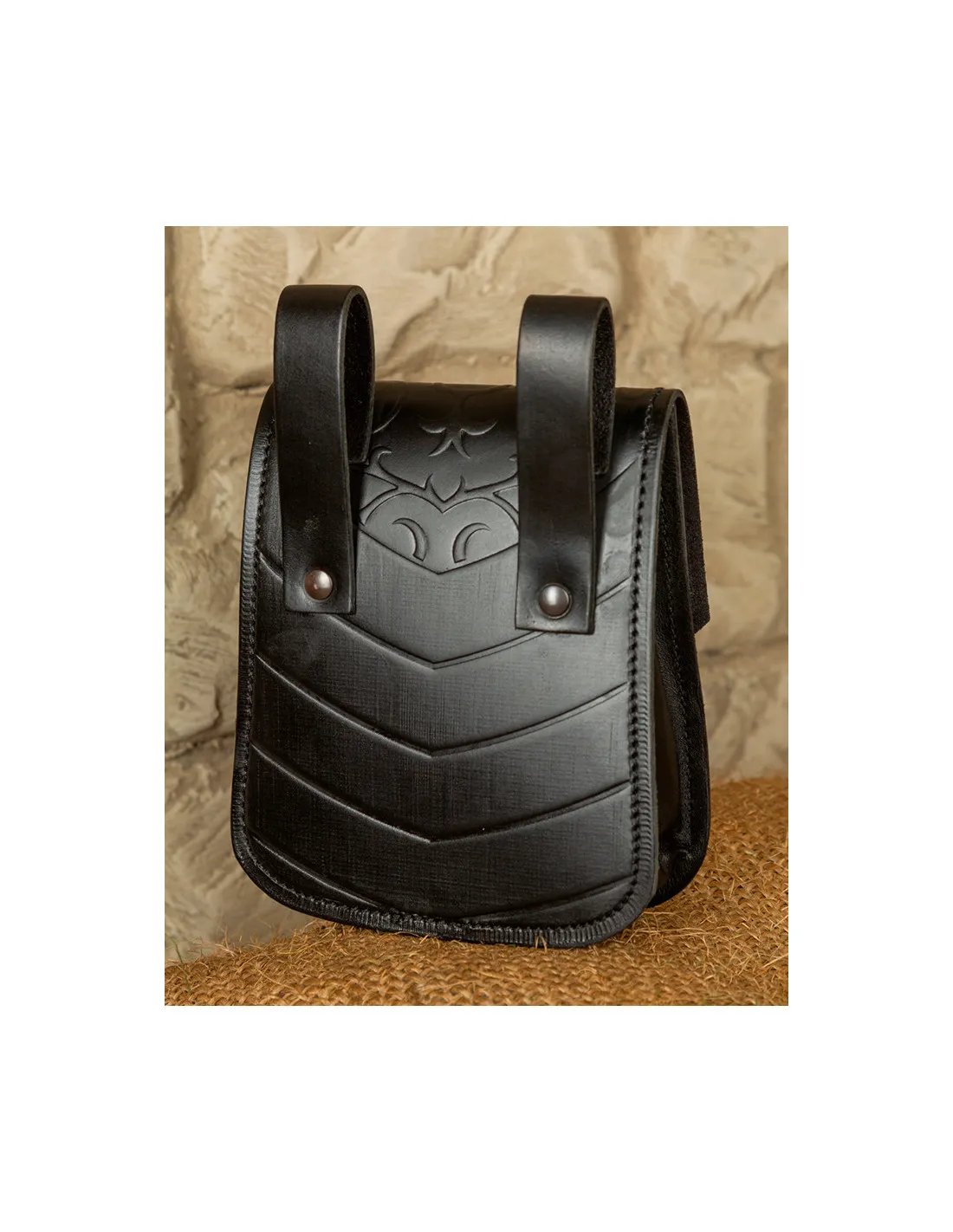 Bolso medieval Goffredo en cuero negro