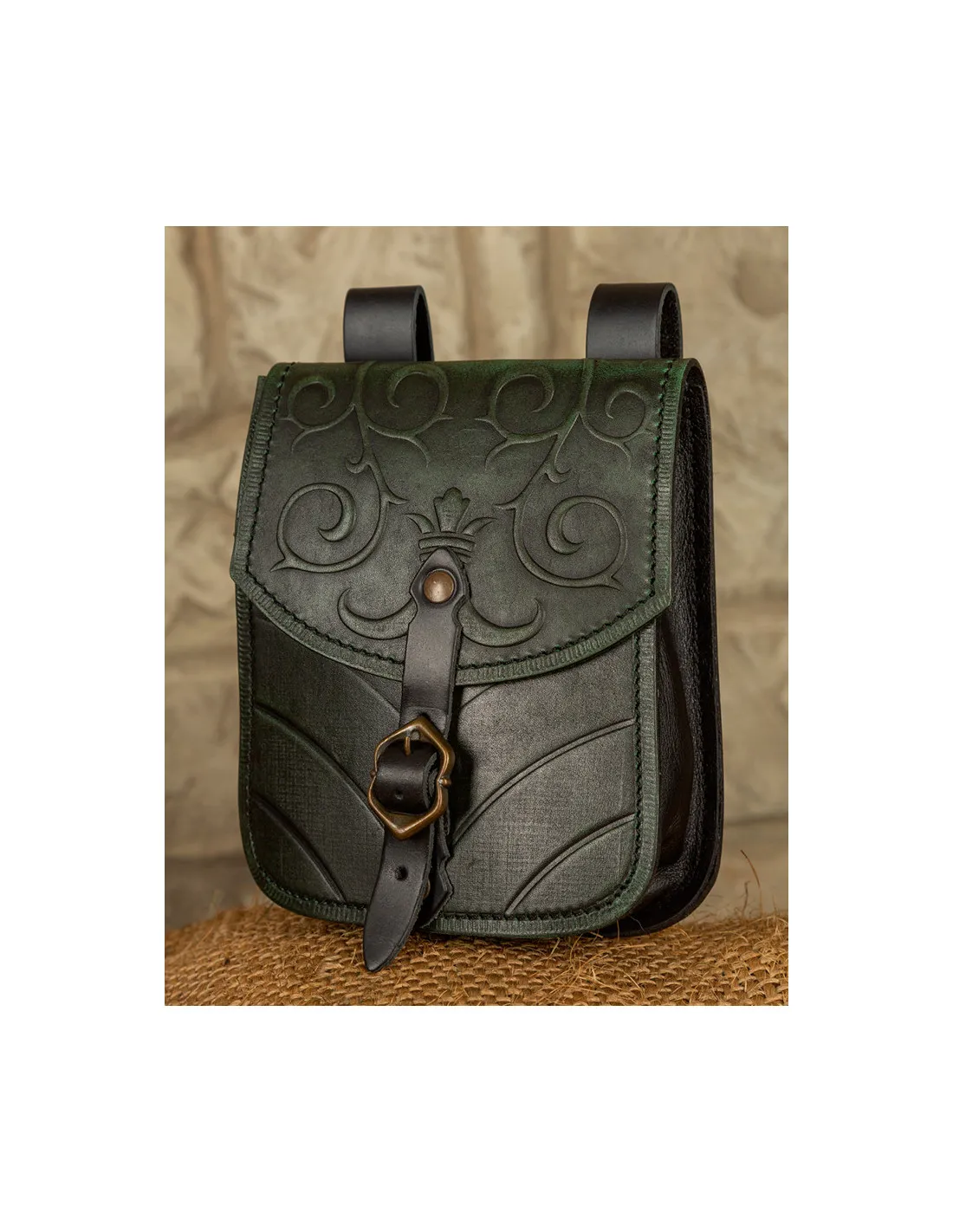 Bolso medieval Goffredo en cuero verde