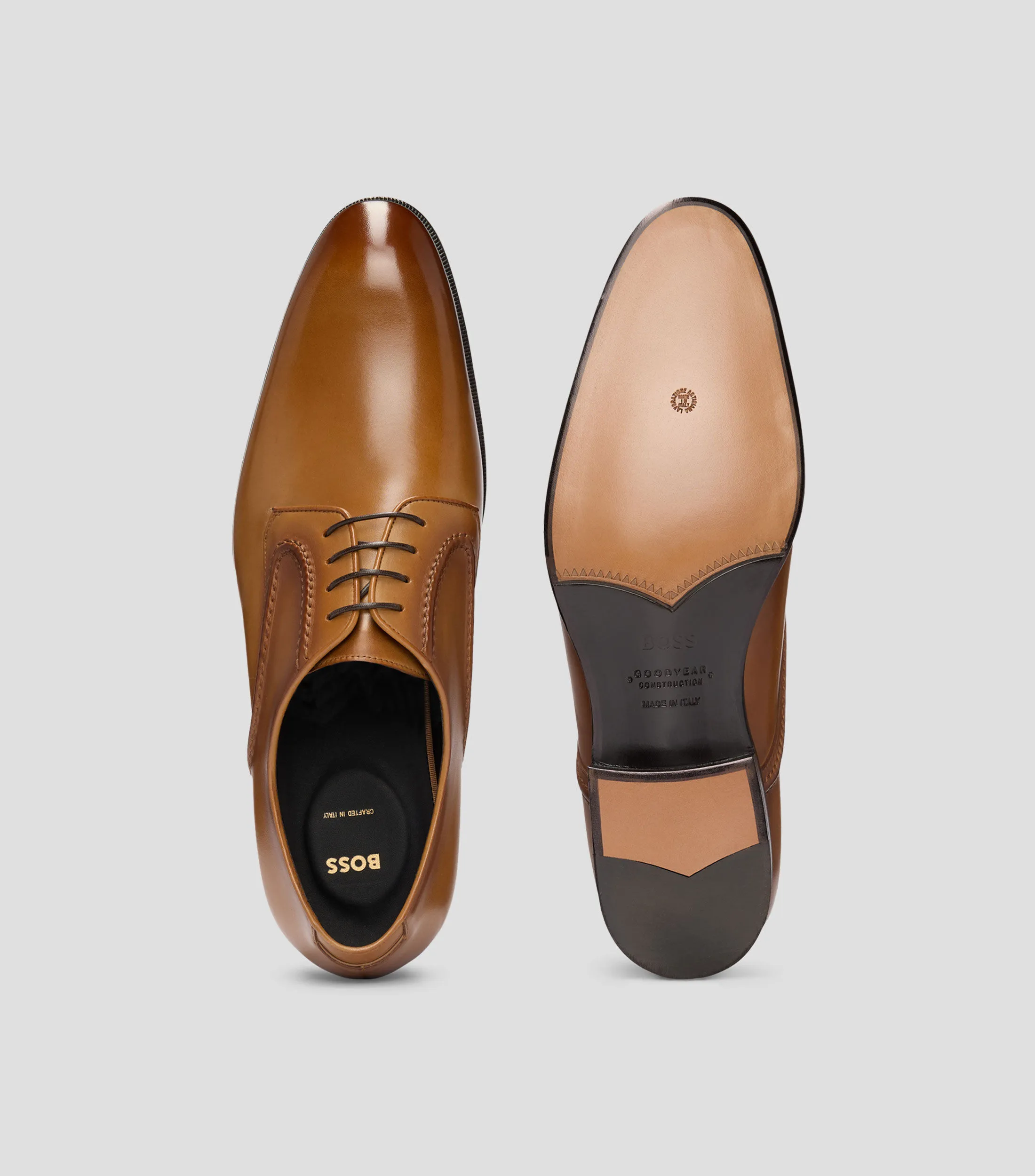 Boss Zapatos Derby de piel bruñida con detalles de ribetes Hombre