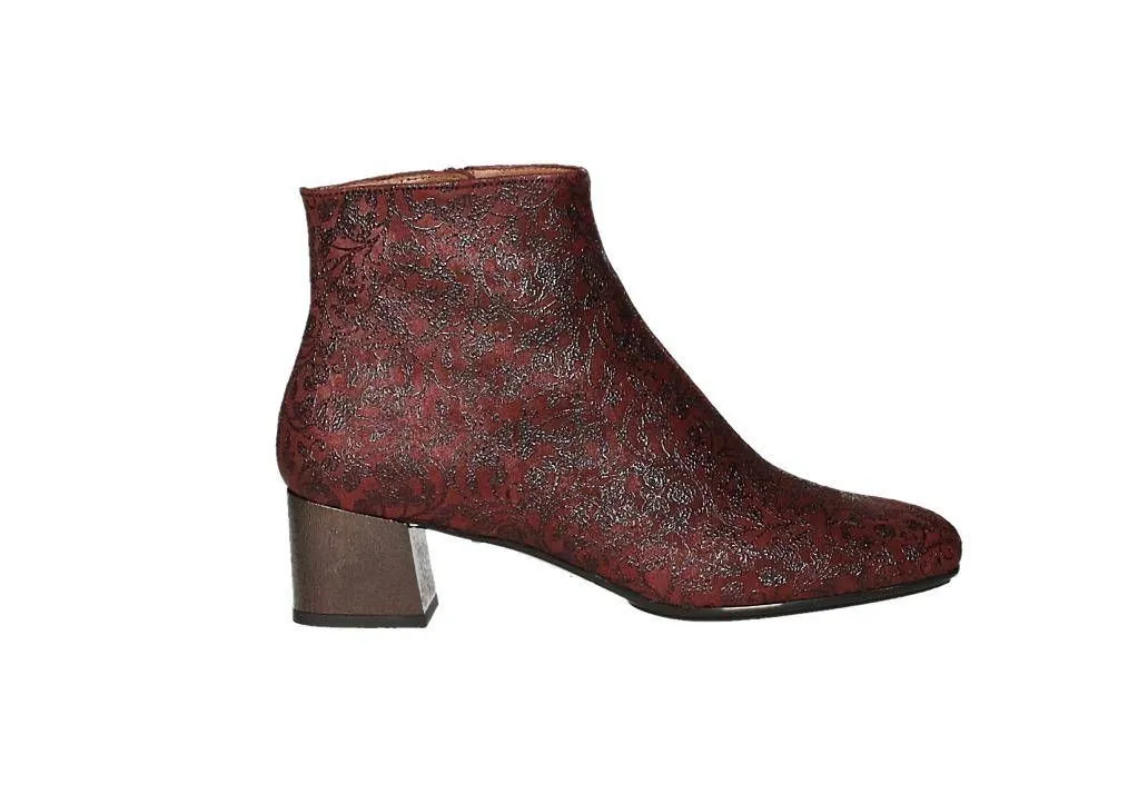 Botin Cremallera Brocado Burdeos