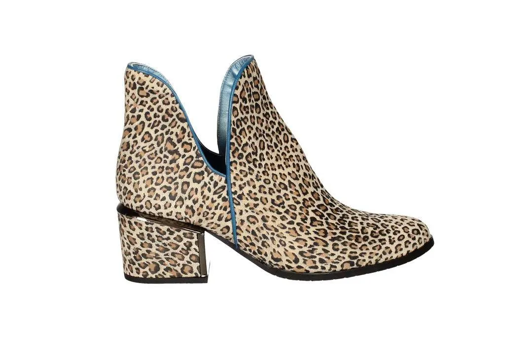 Botin Nobuck Leopardo Ribete Azafata Talon Aplique Metal