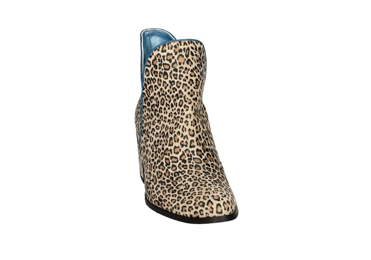 Botin Nobuck Leopardo Ribete Azafata Talon Aplique Metal