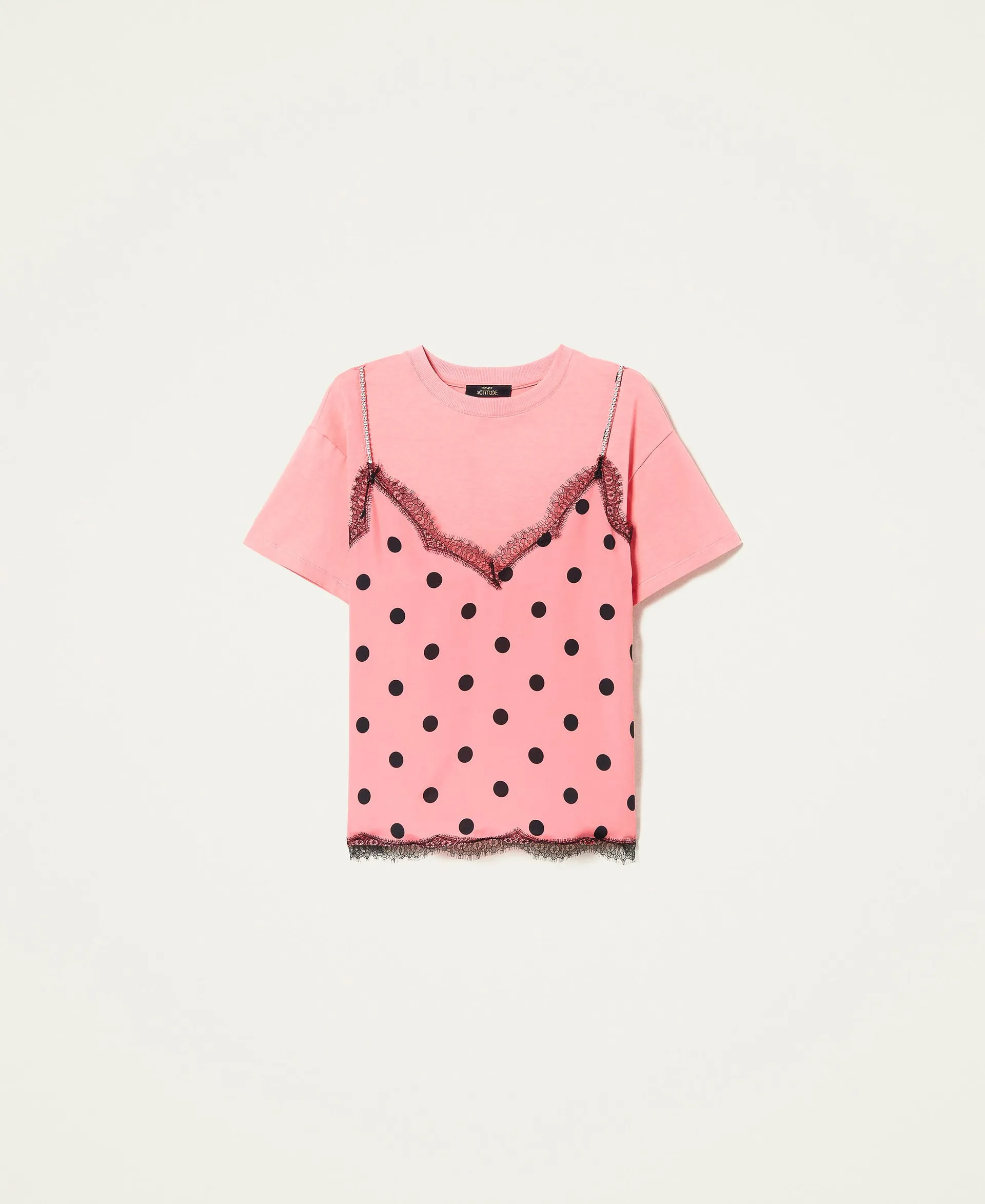 Camiseta con inserción de lunares efecto palabra de honor