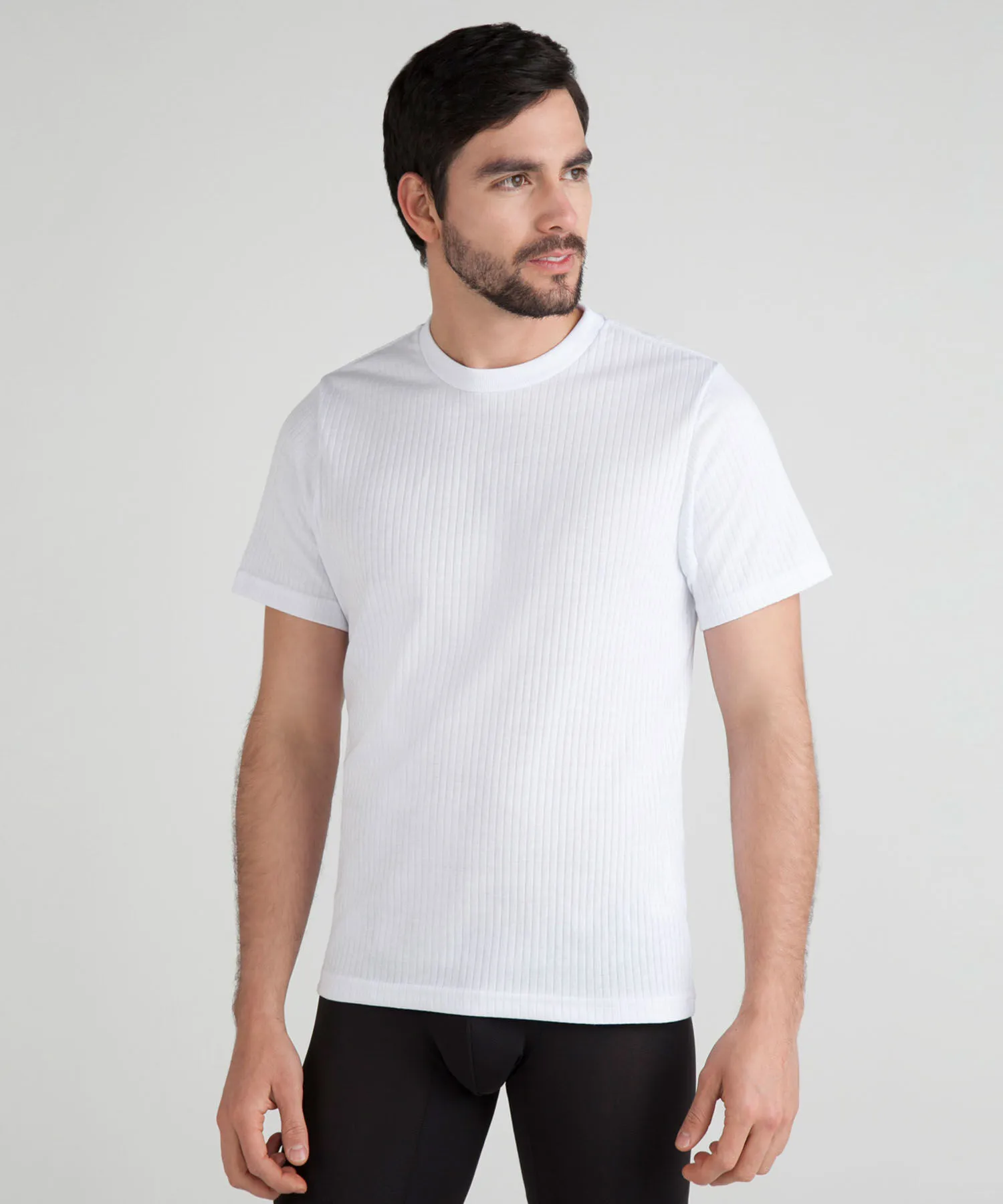 CAMISETA INTERIOR PARA HOMBRE ACANALADA, MANGA CORTA