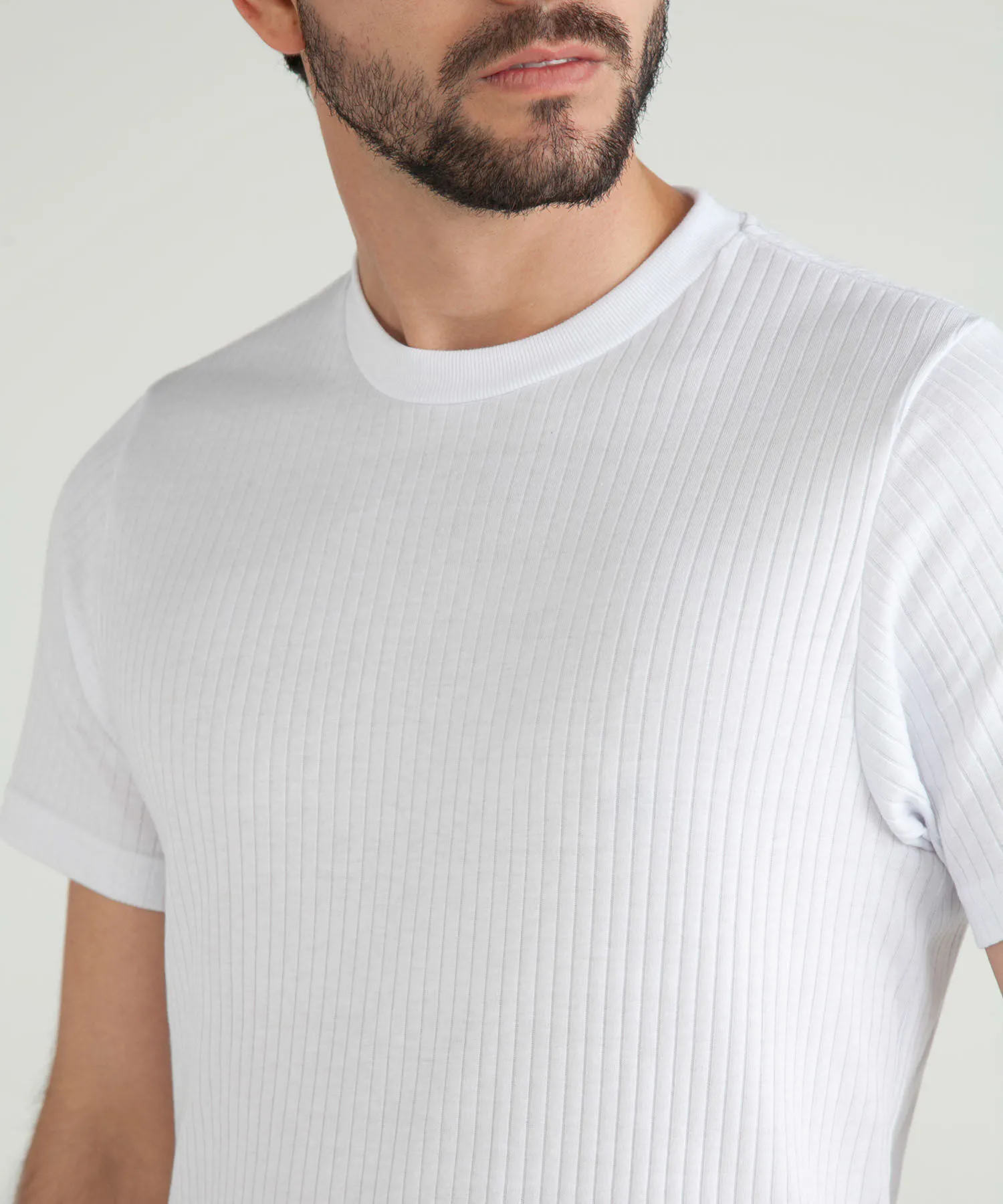 CAMISETA INTERIOR PARA HOMBRE ACANALADA, MANGA CORTA