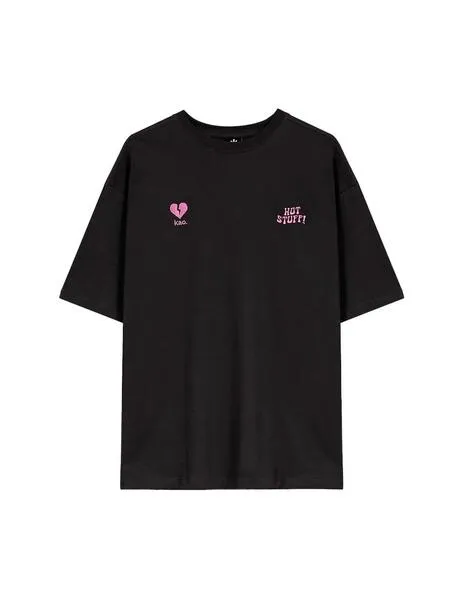 CAMISETA KAOTIKO WASHED HOT STUFF HEART  BLACK