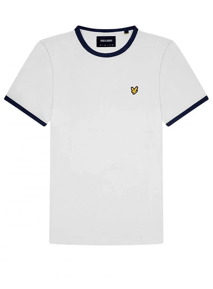 Camiseta Lyle & Scott Ringer para hombre Blanco/azul marino
