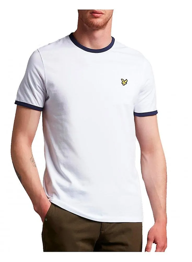 Camiseta Lyle & Scott Ringer para hombre Blanco/azul marino