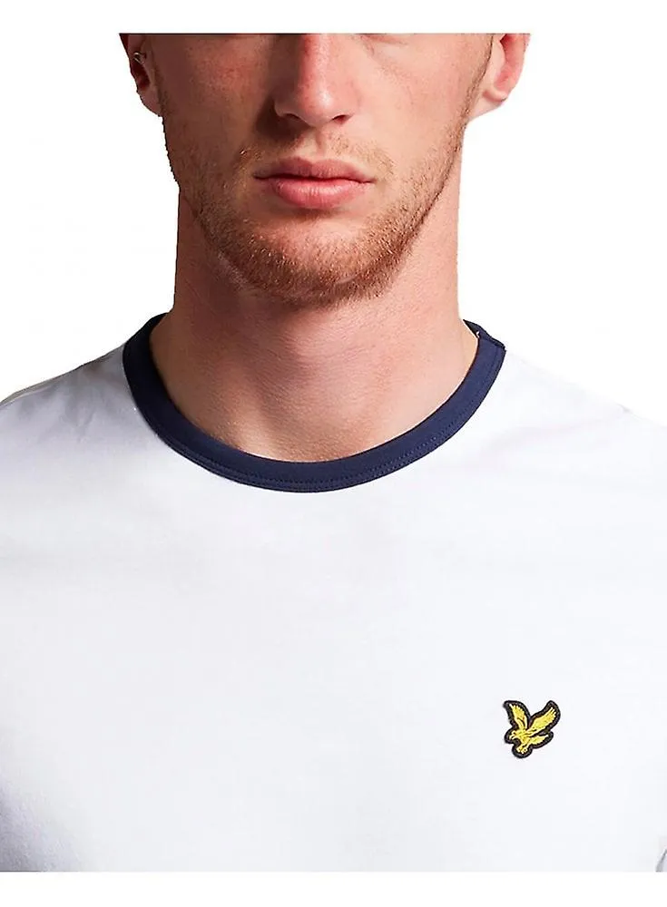 Camiseta Lyle & Scott Ringer para hombre Blanco/azul marino