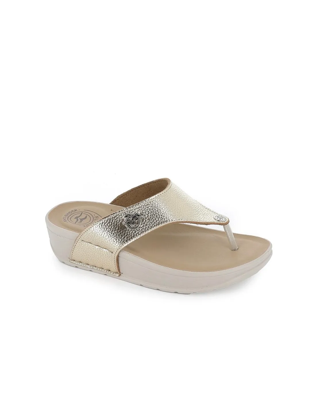 Esclava cuña anatomica de mujer metalizado dorado FLY FLOT