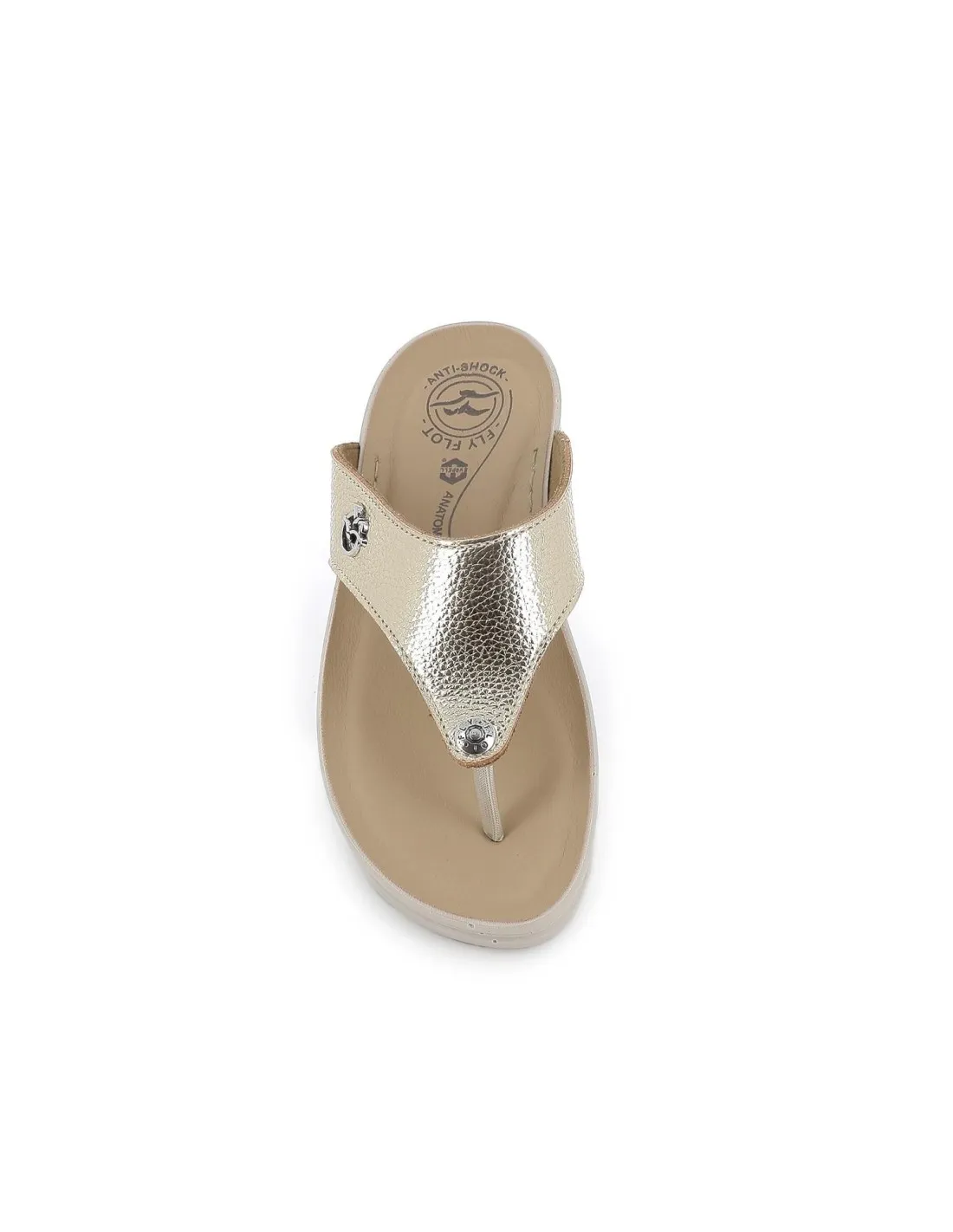 Esclava cuña anatomica de mujer metalizado dorado FLY FLOT