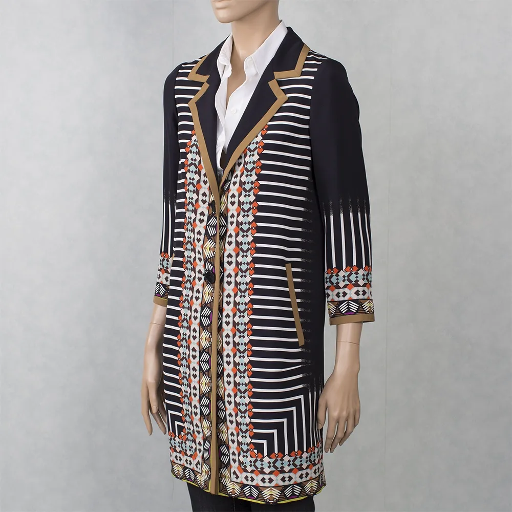 Etro Abrigo Seda Negro Estampado T 36