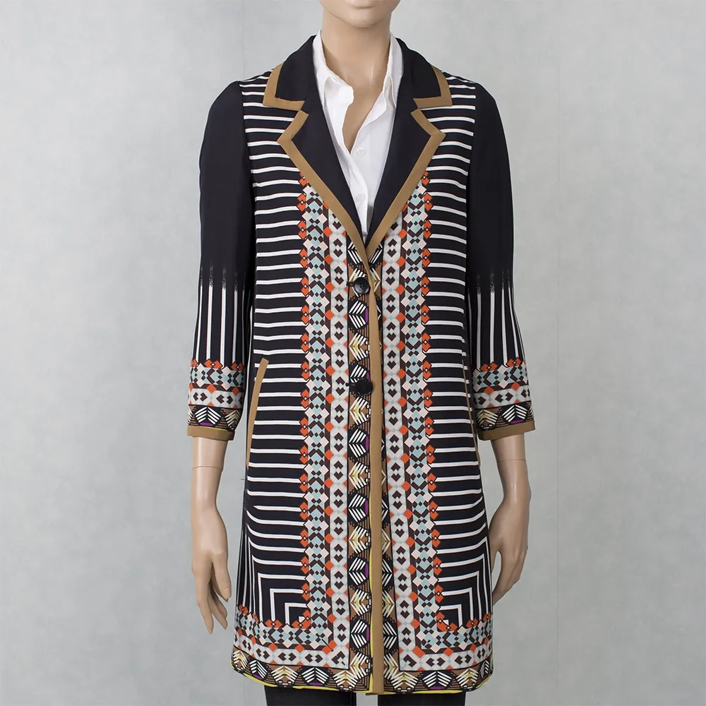 Etro Abrigo Seda Negro Estampado T 36