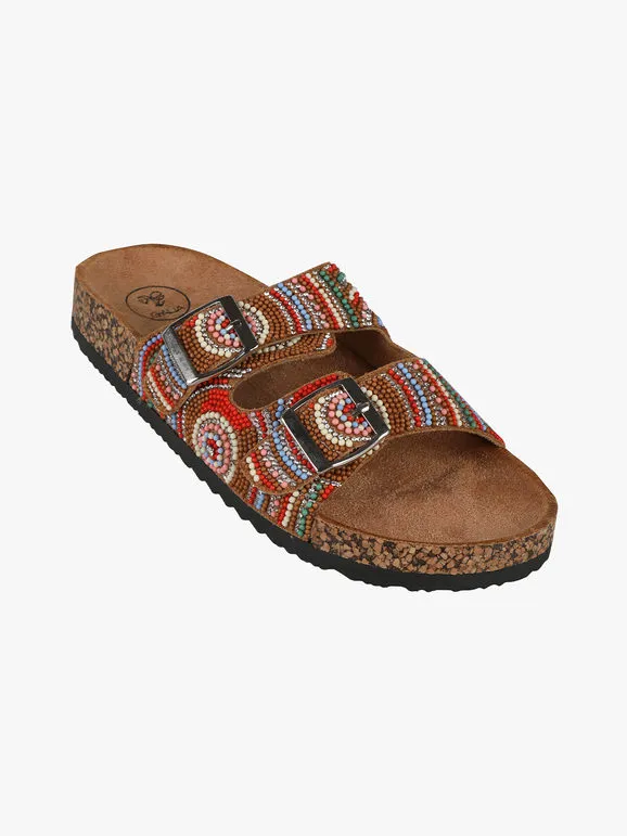 Galia Zapatillas de mujer con cuentas de colores y hebillas.
