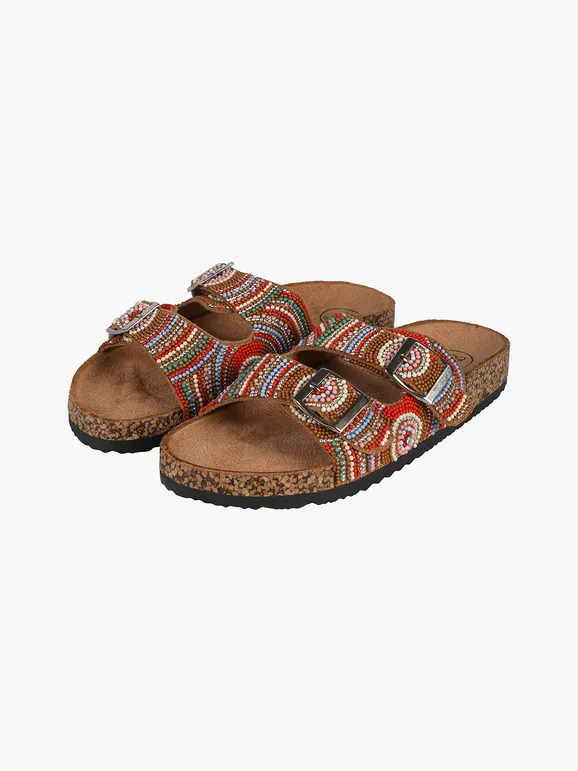 Galia Zapatillas de mujer con cuentas de colores y hebillas.