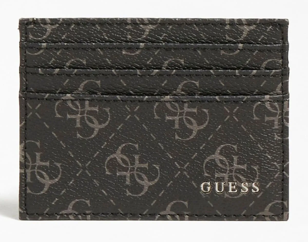 Guess Vezzola Funda de tarjeta de crédito de piel con logo 4G para hombre en carbón