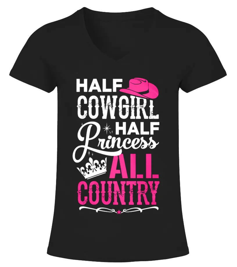 HALF COWGIRL HALF PRINCESS TSHIRT CAMISETA CUELLO PICO MUJER