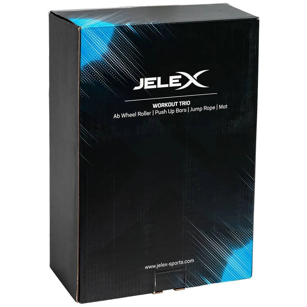 JELEX Workout Trio 3 en 1 Agarres para flexiones, cuerda para saltar y rueda abdominal