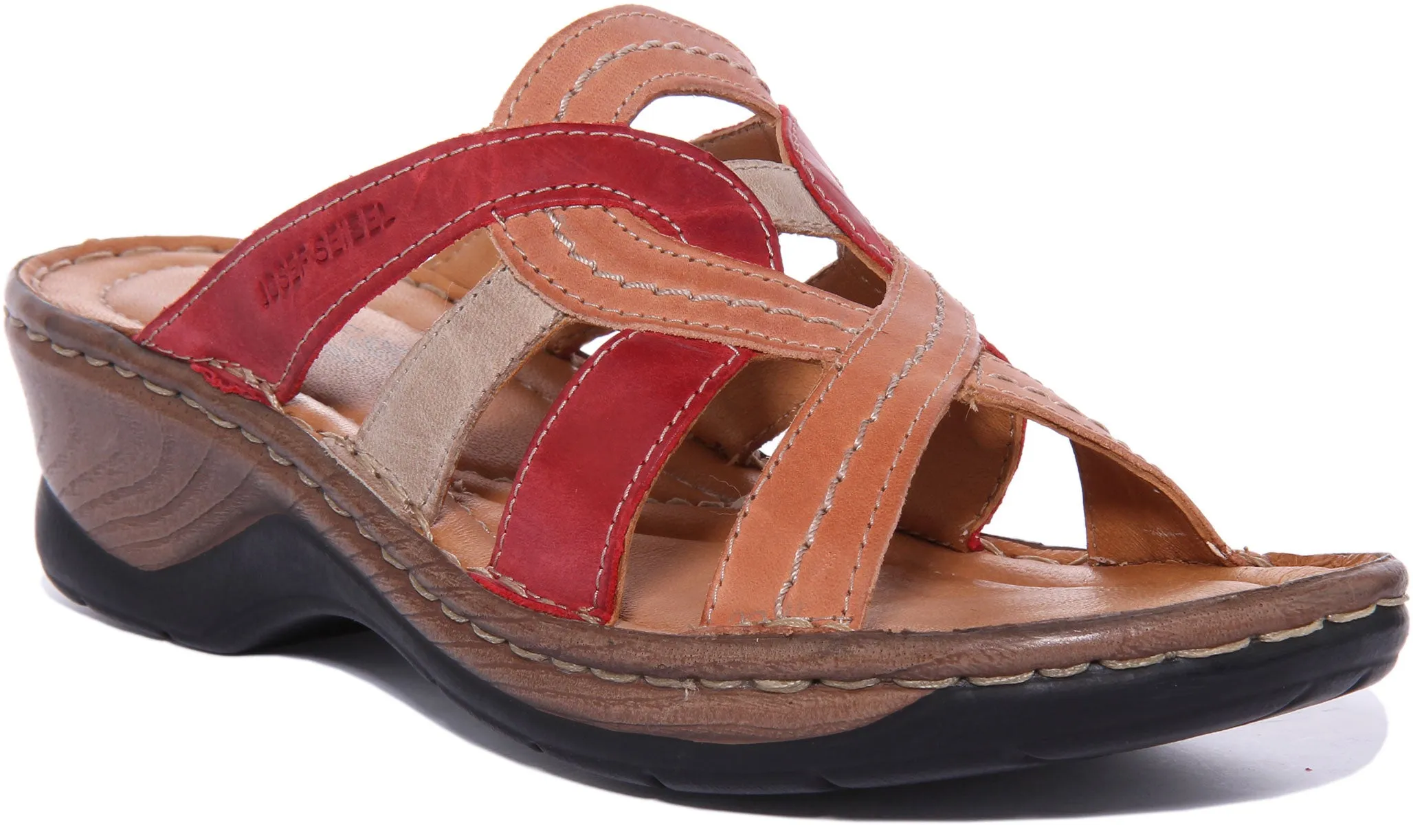 Josef Seibel Catalonia 01 Sandalia de cuña de piel para mujer en naranja