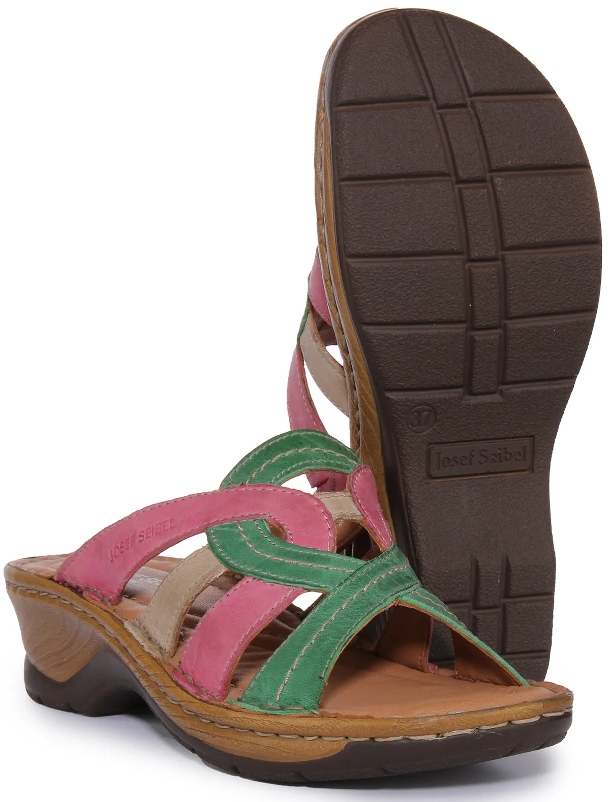 Josef Seibel Catalonia 01 Sandalia de cuña de piel para mujer en naranja