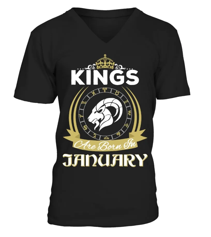 Kings Are Born In January Camiseta cuello en V Unisex