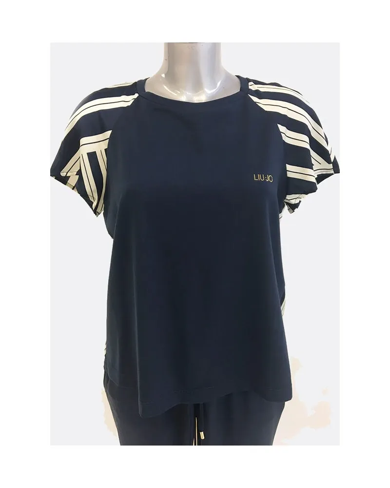 LIU JO  TA4255 T3810 BLUE/IVORY  CAMISETA DE SATéN IMPRESA