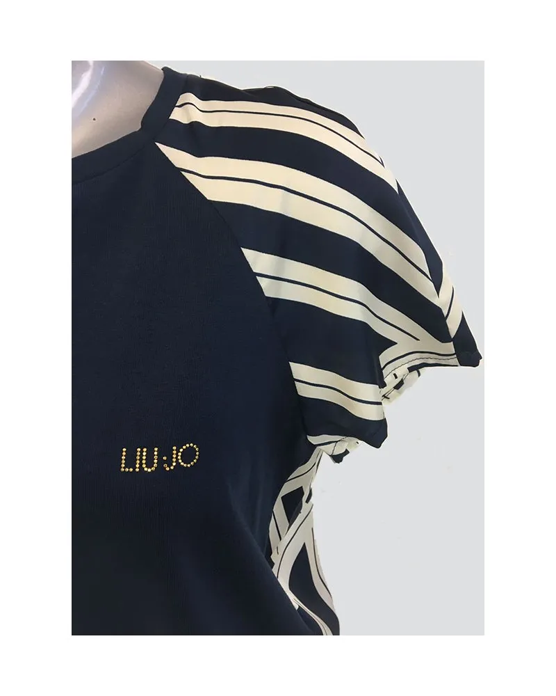 LIU JO  TA4255 T3810 BLUE/IVORY  CAMISETA DE SATéN IMPRESA