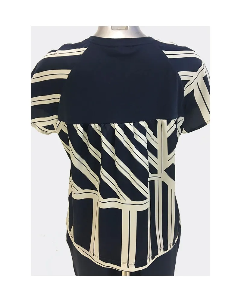 LIU JO  TA4255 T3810 BLUE/IVORY  CAMISETA DE SATéN IMPRESA