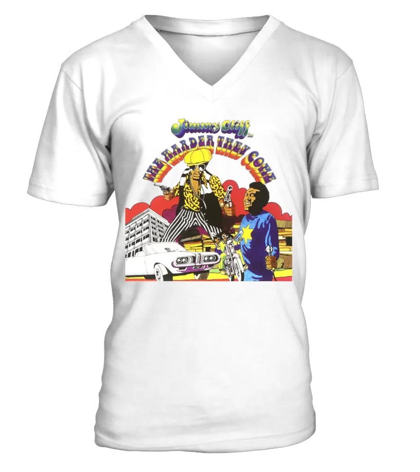 M500174WT. JIMMY CLIFF AND VARIOUS ARTISTS, 'THE HARDER THEY COME ORIGINAL SOUNDTRACK' CAMISETA CUELLO EN V UNISEX
