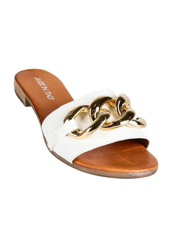 Made In Italy Zapatillas de piel con cadena