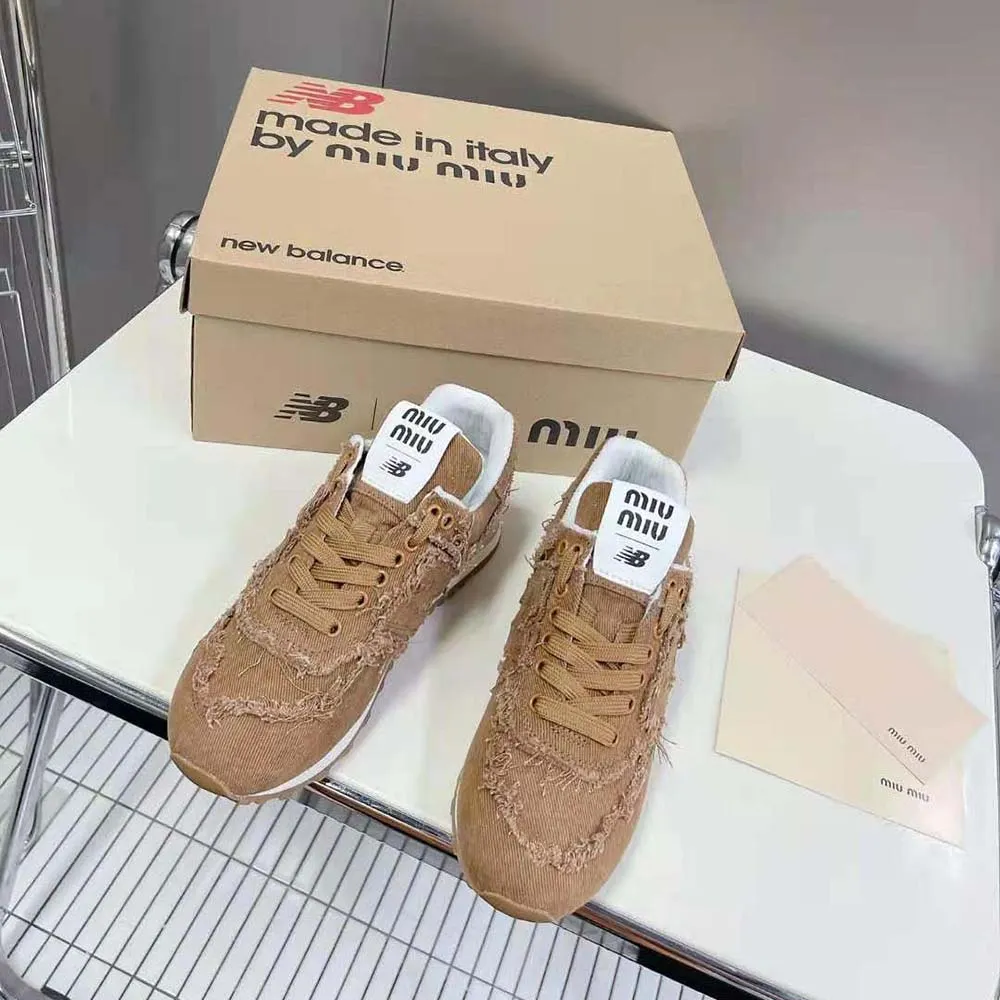 MIU MIU MUJER NEW BALANCE 574 X MIU MIU ZAPATILLAS DENIM MARBLEIZEDMARRóN