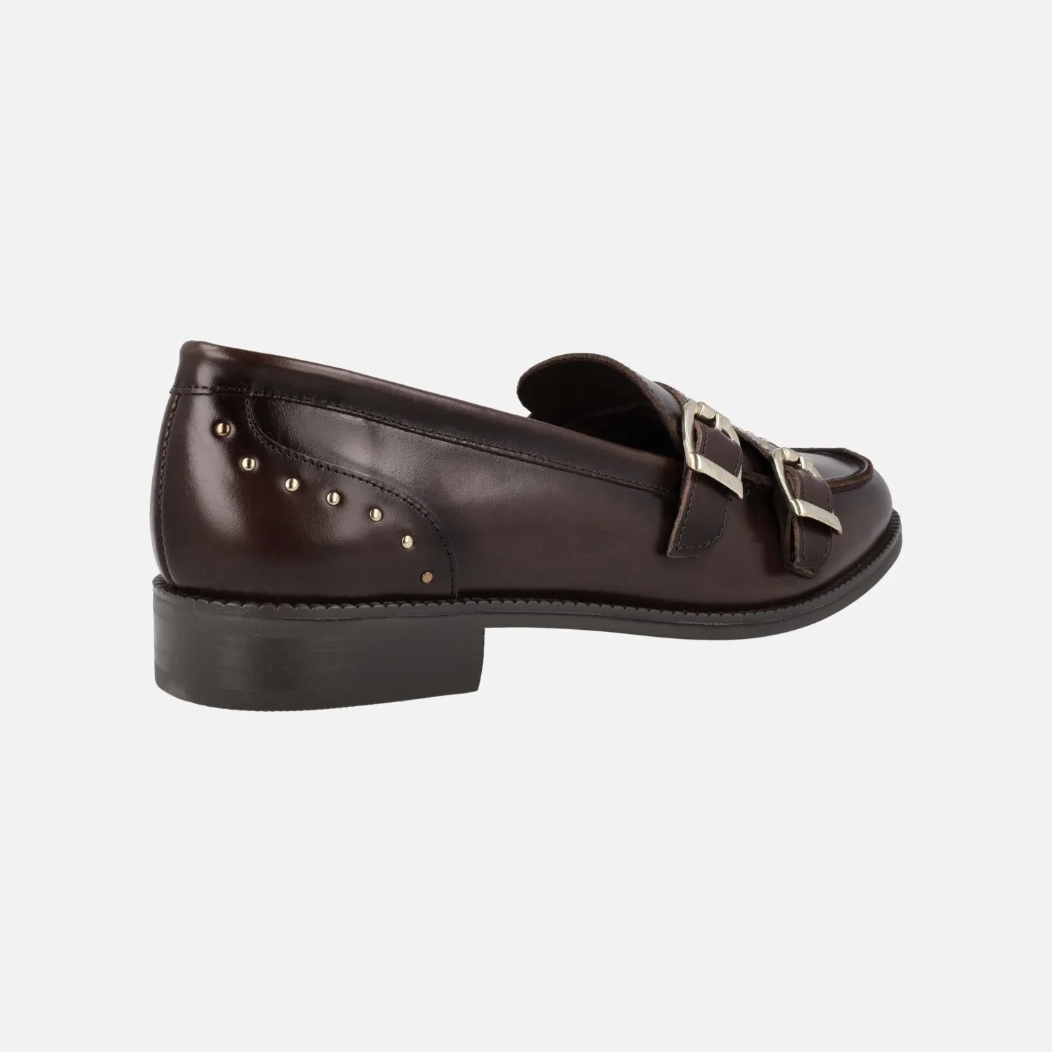 Mocasines de piel para mujer con hebillas y tachuelas