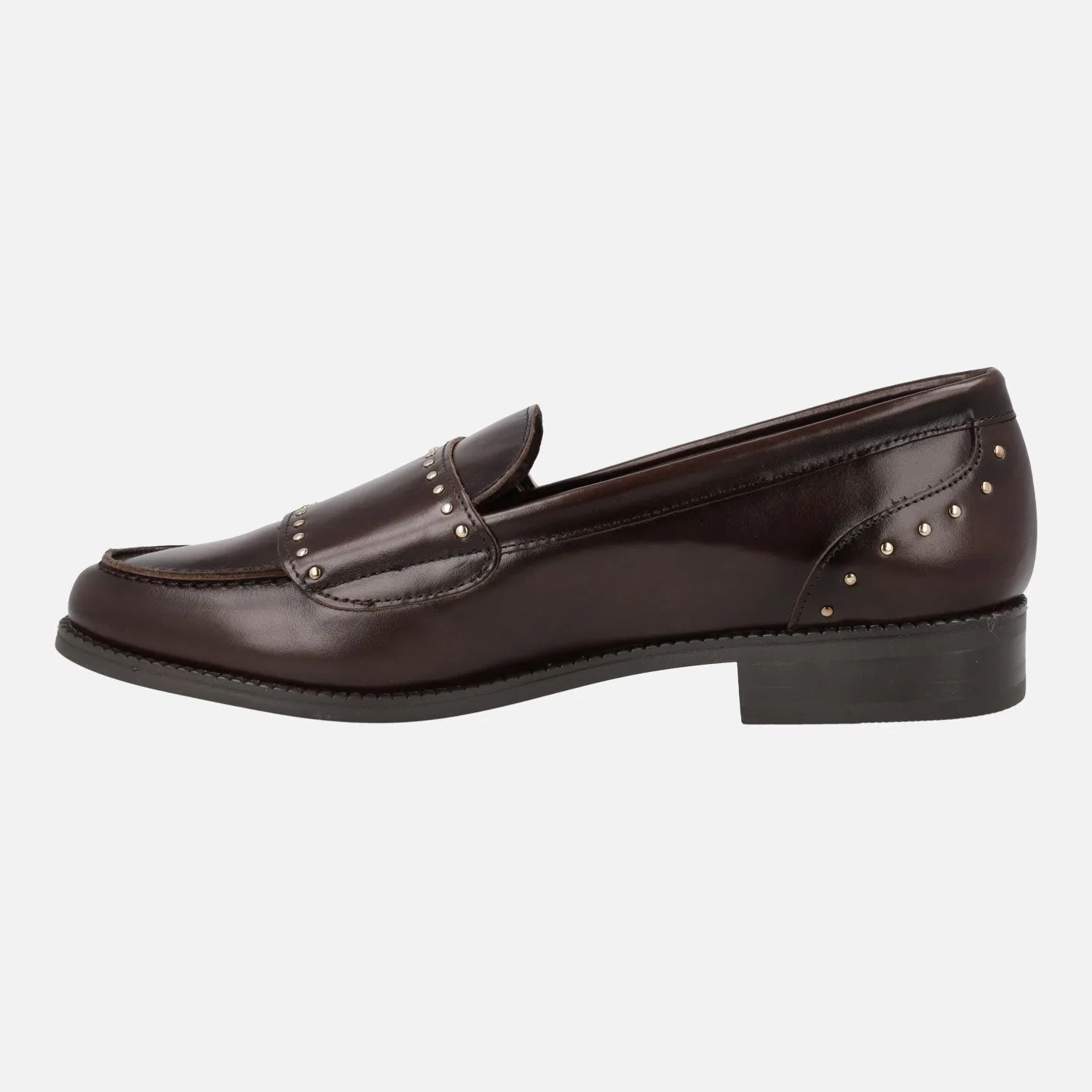 Mocasines de piel para mujer con hebillas y tachuelas