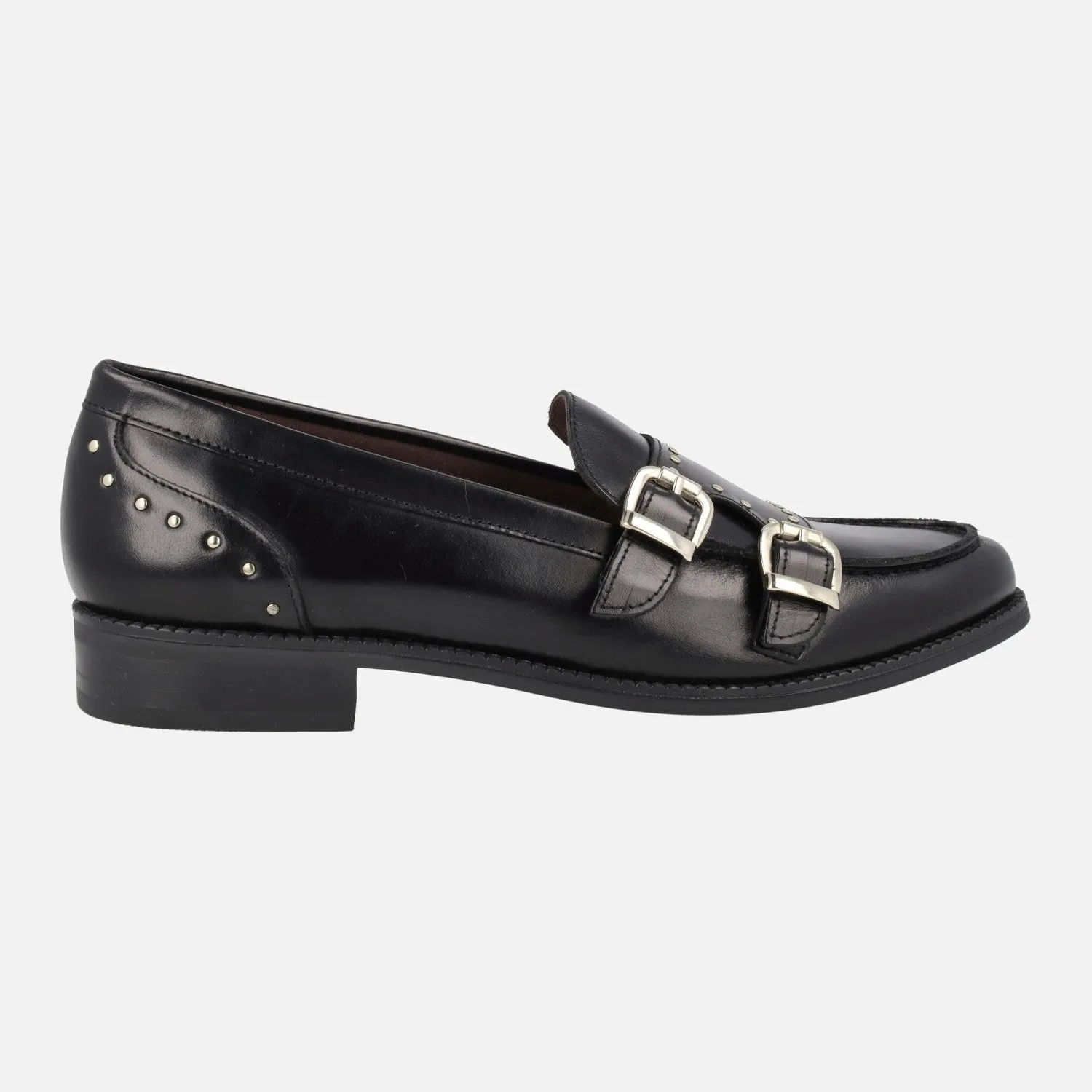 Mocasines de piel para mujer con hebillas y tachuelas