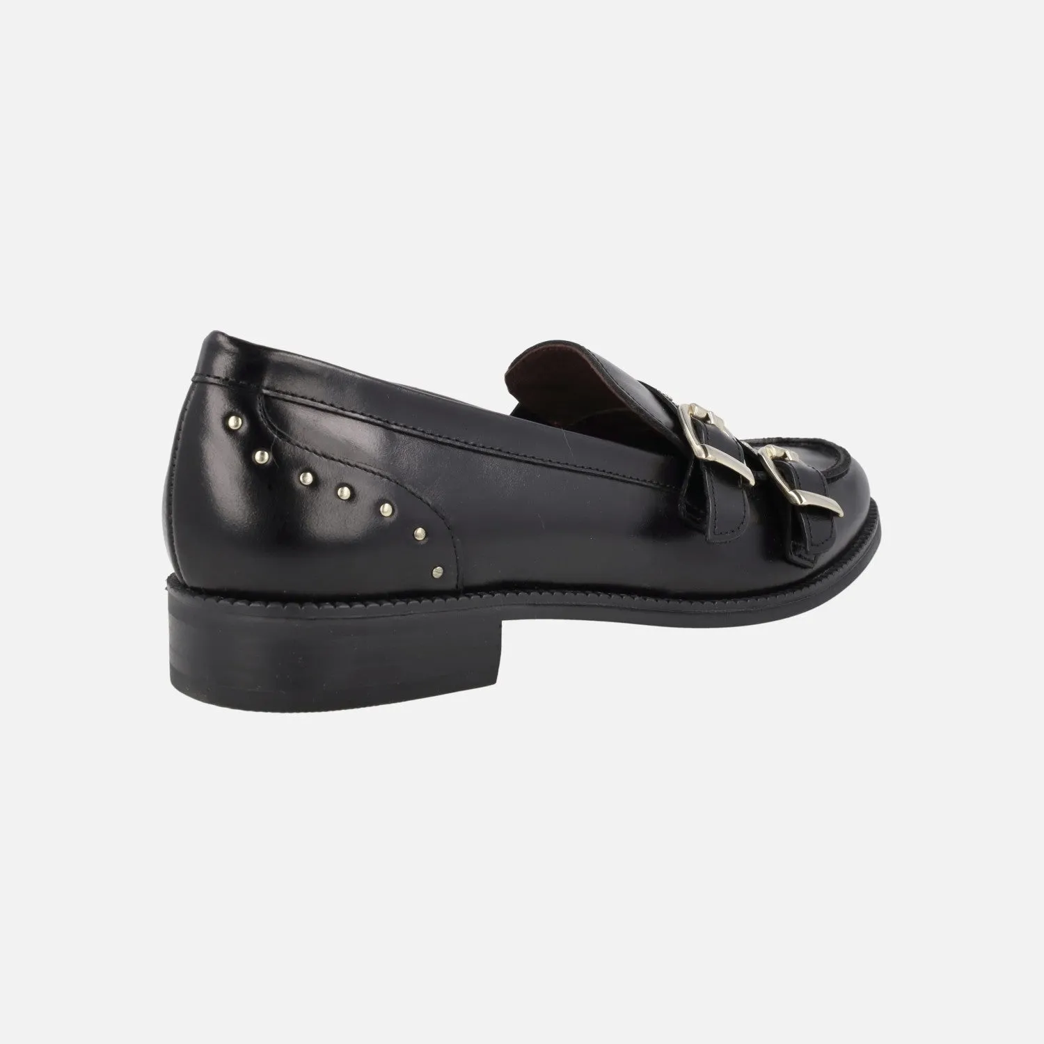 Mocasines de piel para mujer con hebillas y tachuelas