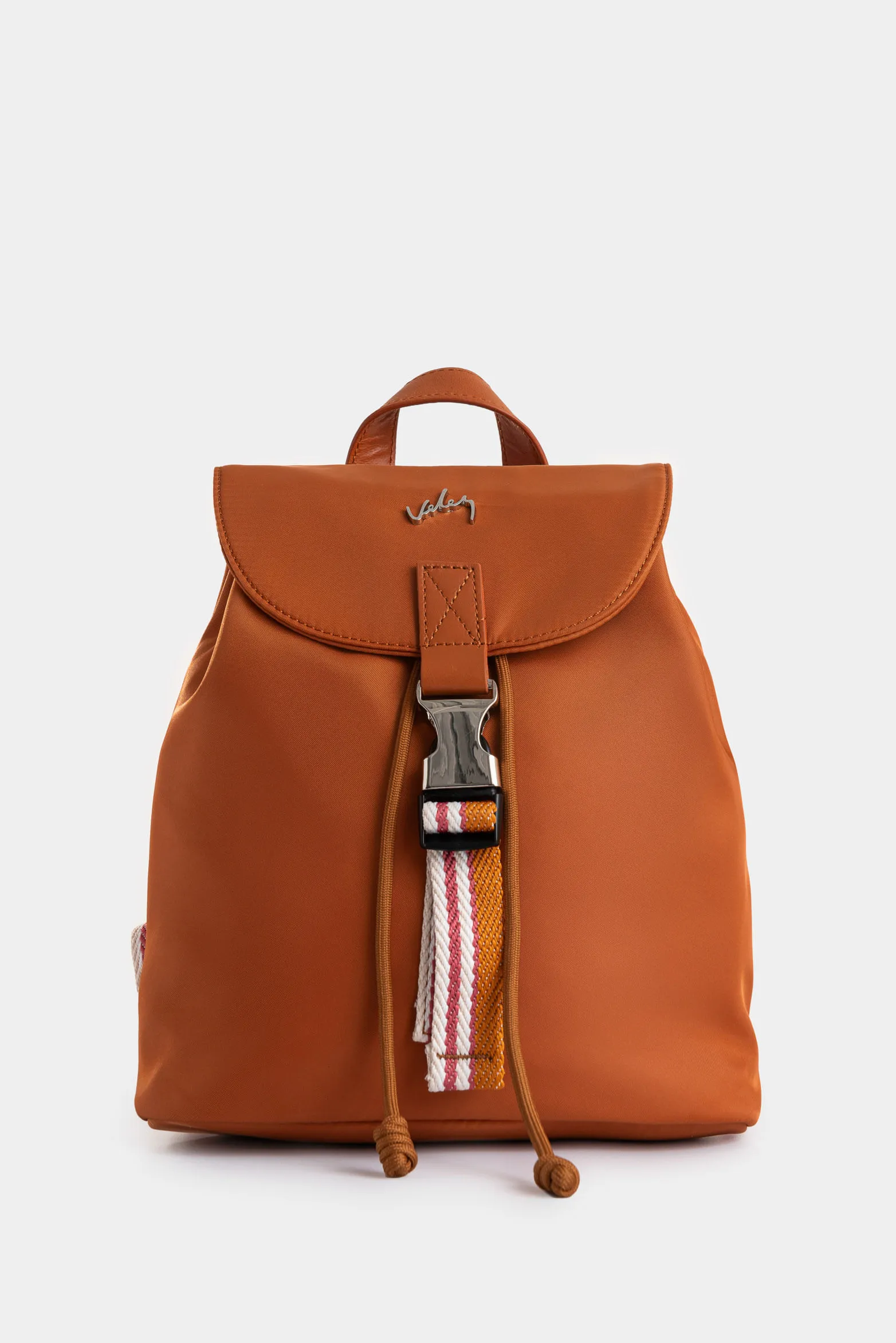 Morral Elora en lona y cuero para mujer detalle contraste