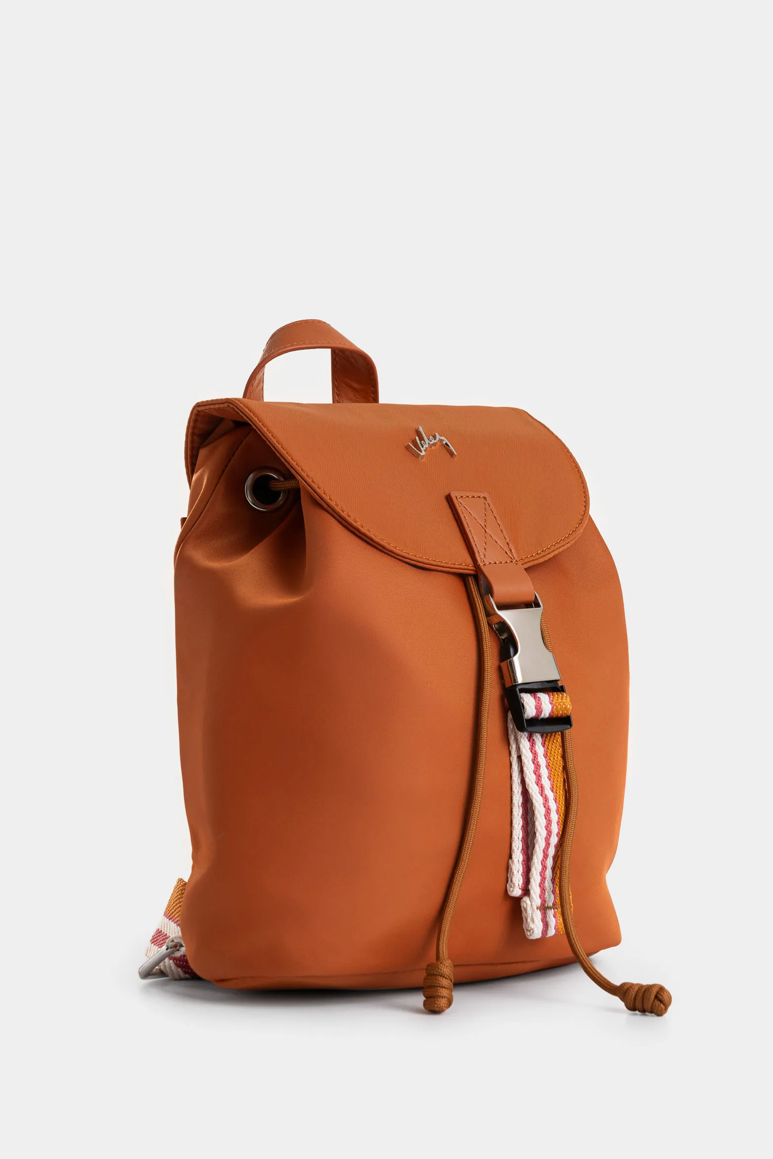 Morral Elora en lona y cuero para mujer detalle contraste