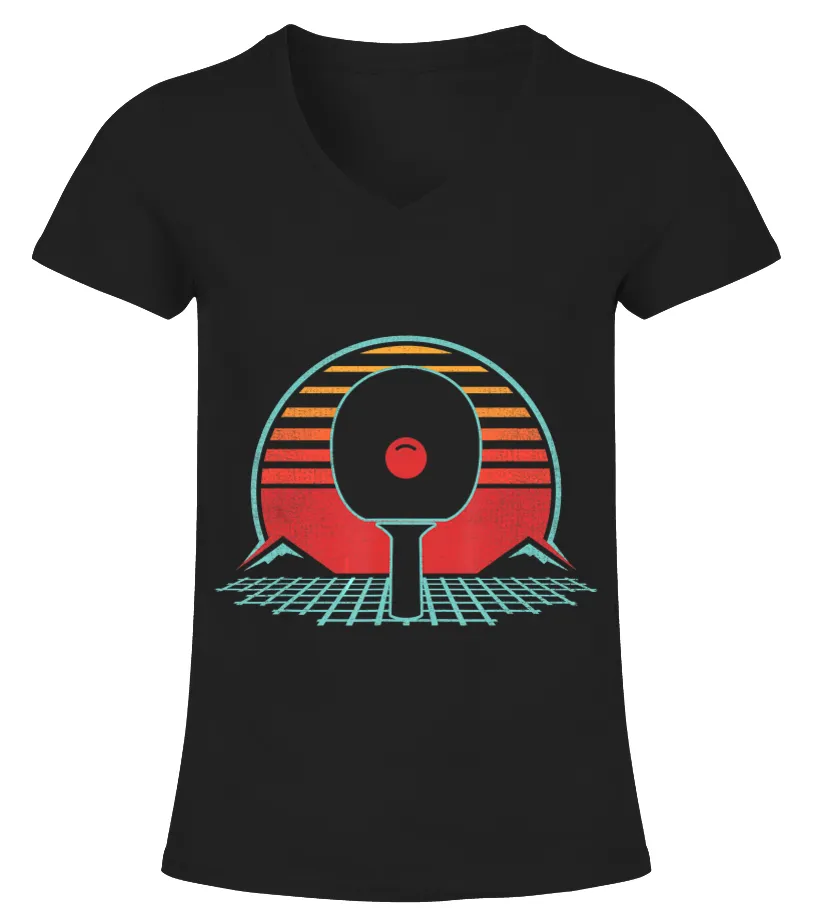 PING PONG RETRO VINTAGE 80S STYLE TABLE TENNIS GIFT TSHIRT CAMISETA CUELLO PICO MUJER