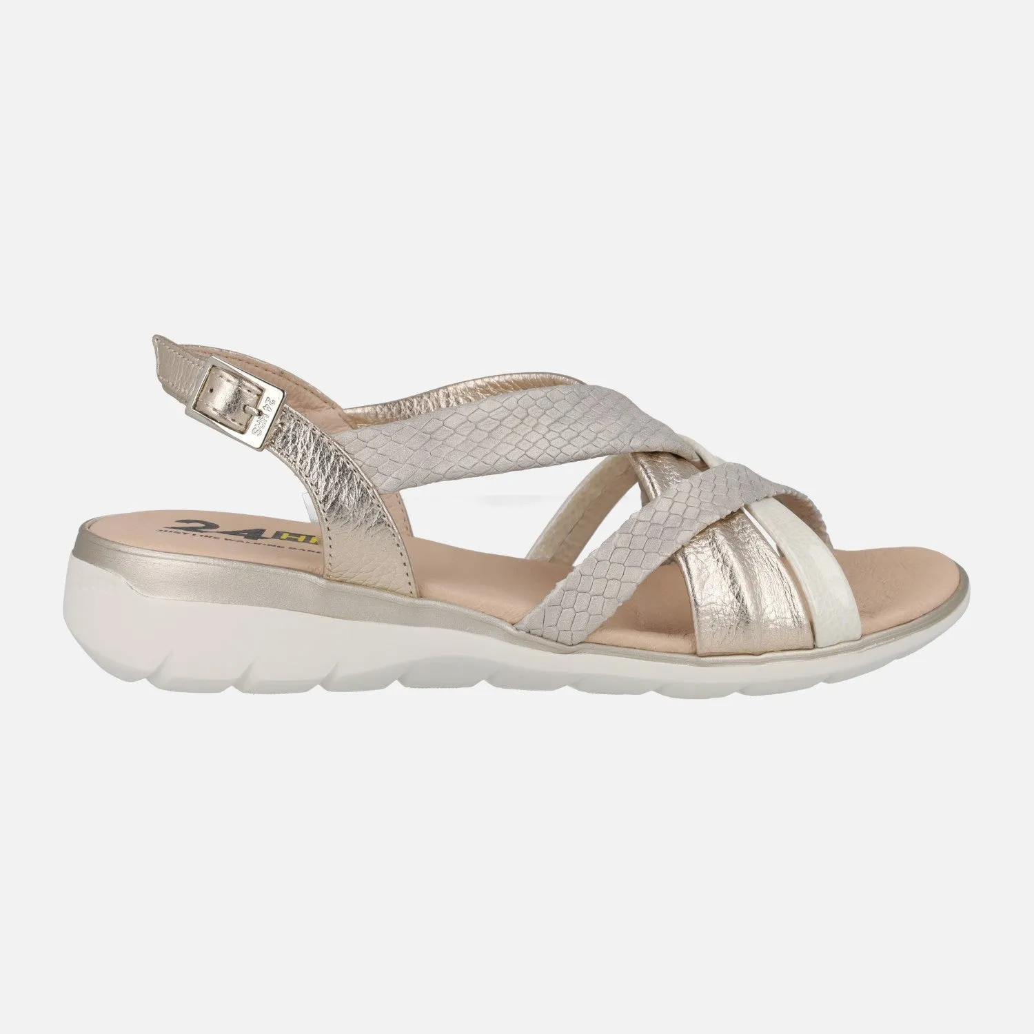 Sandalias confort de piel con tiras combinadas