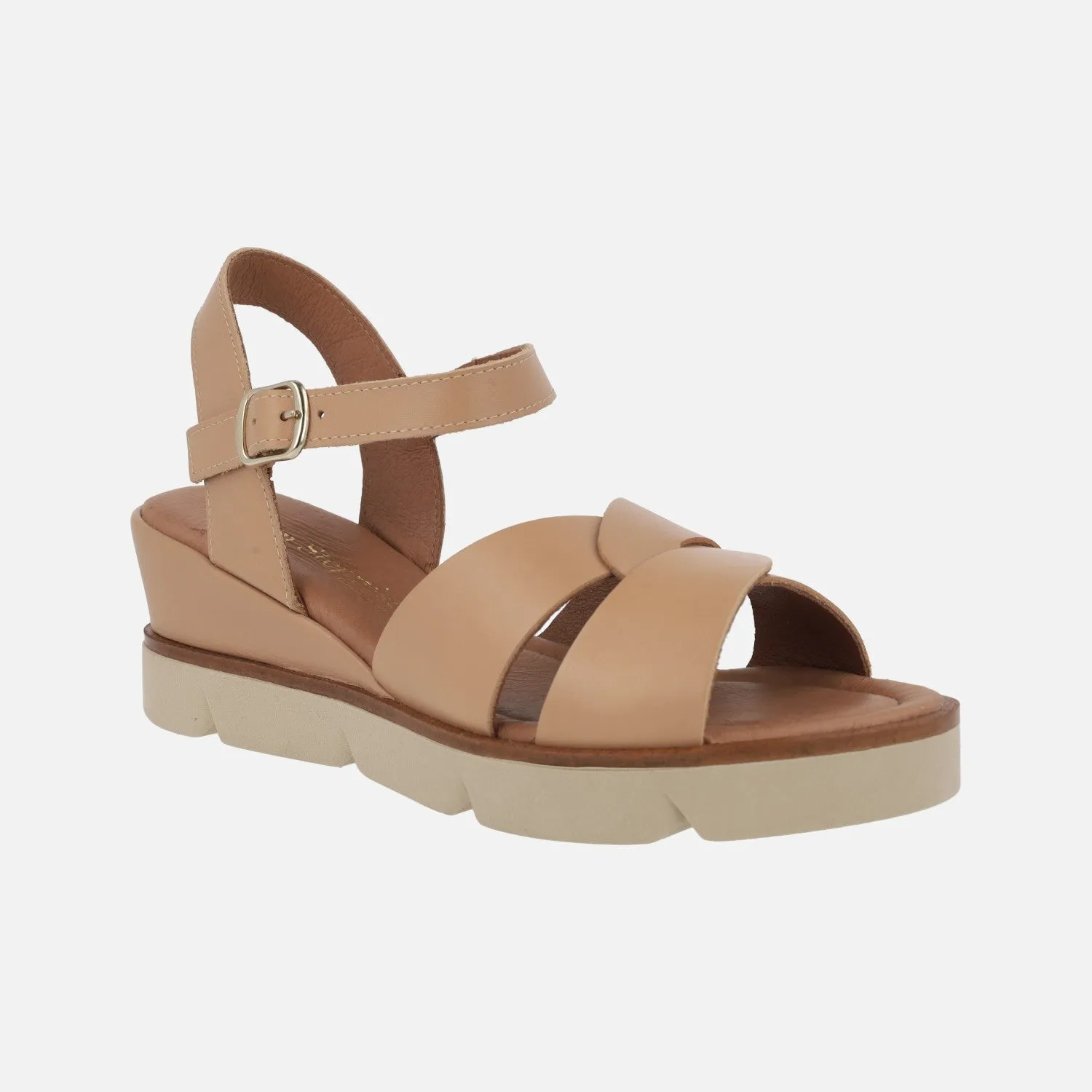 SANDALIAS DE PIEL CAMEL CON PLATAFORMA