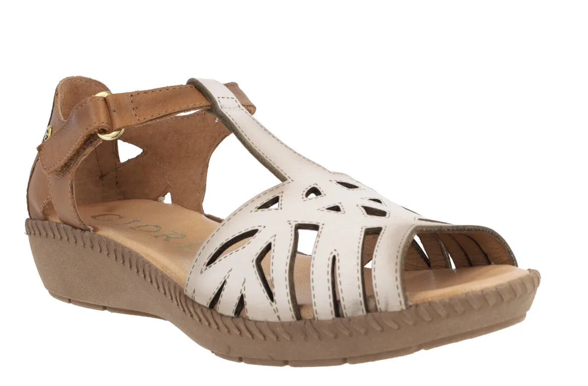 Sandalias de piel combinadas y cerradas de talón para mujer