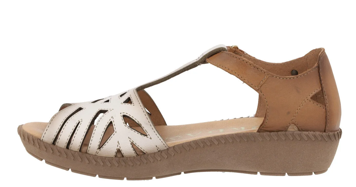 Sandalias de piel combinadas y cerradas de talón para mujer