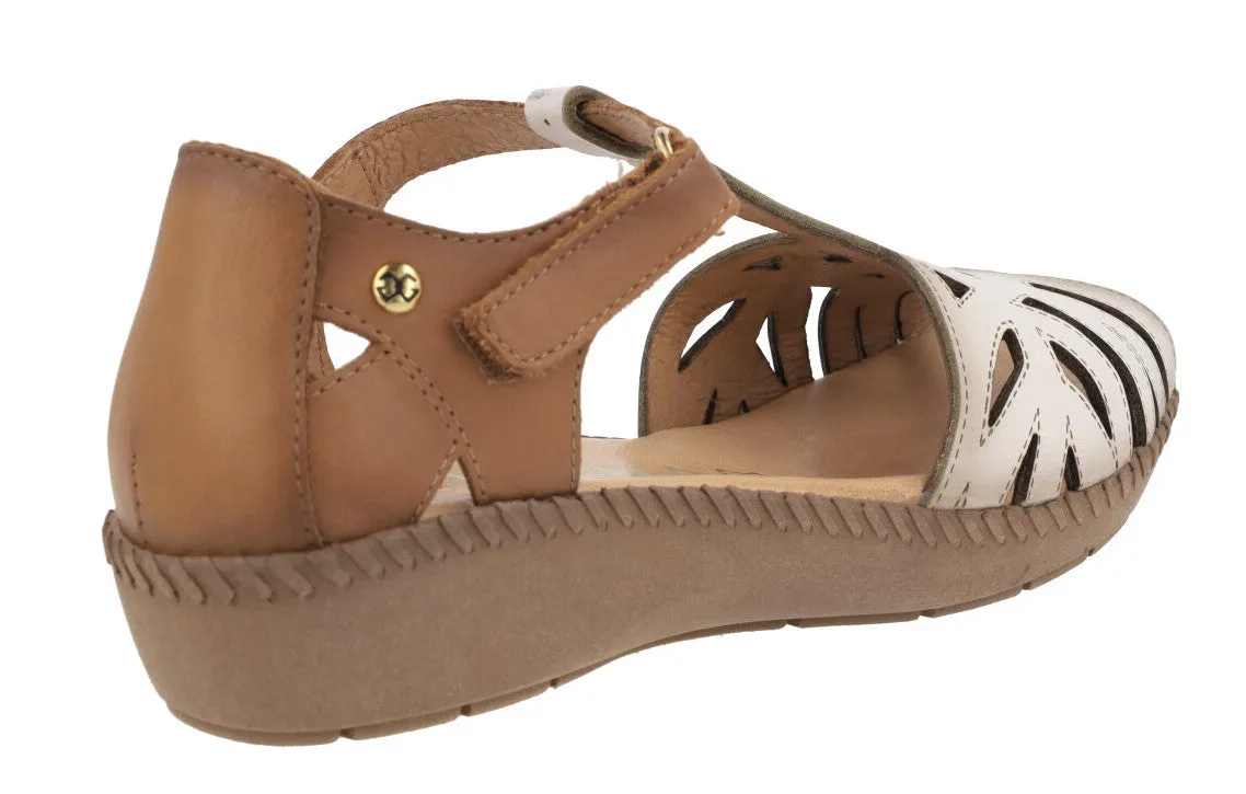 Sandalias de piel combinadas y cerradas de talón para mujer