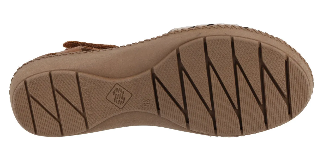 Sandalias de piel combinadas y cerradas de talón para mujer