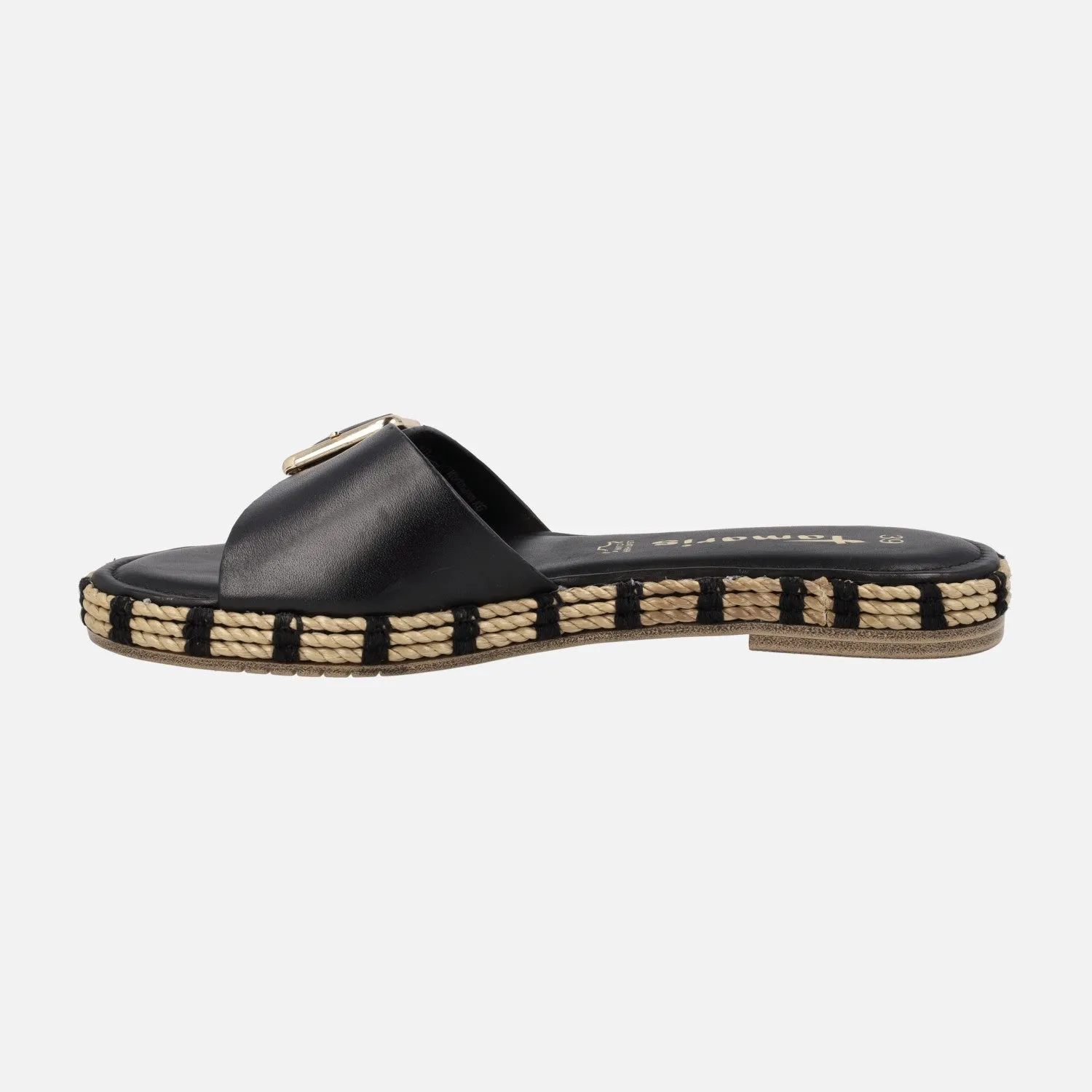 Sandalias de piel con hebilla y piso de rafia